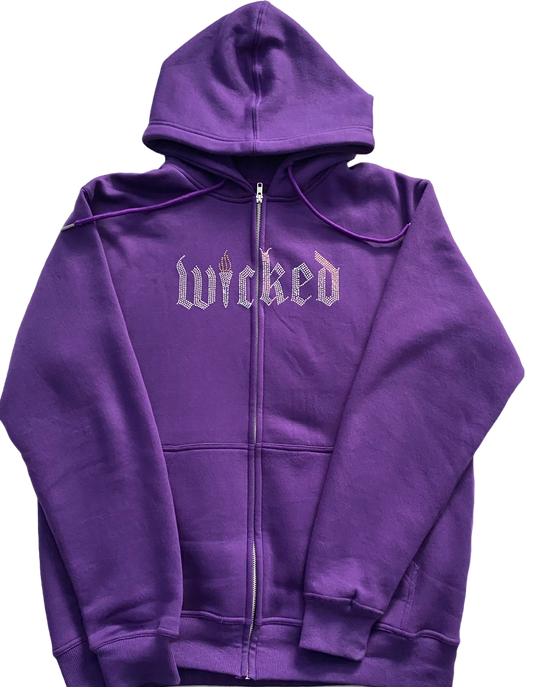 TRIDENT RHINESTONE ZIP UP HOODIE (PURPLE)