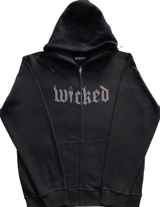 TRIDENT RHINESTONE ZIP UP HOODIE (BLACK)