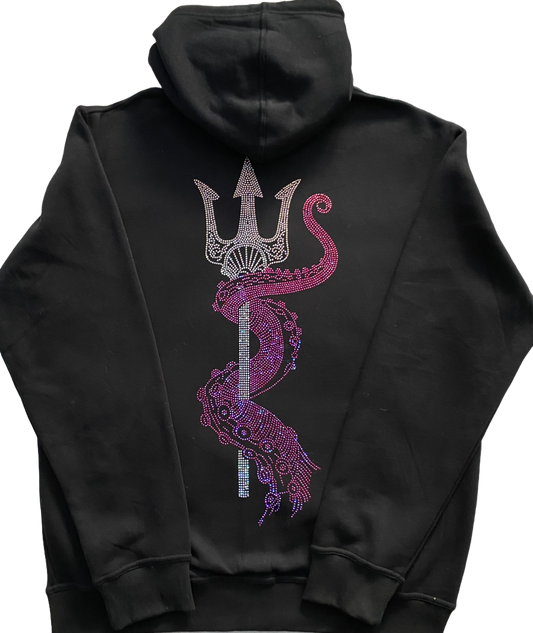 TRIDENT RHINESTONE PULL OVER HOODIE (BLACK)