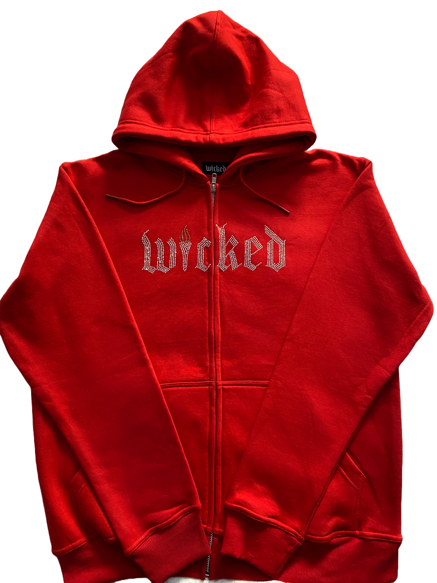 TRIDENT RHINESTONE ZIP UP HOODIE (RED)