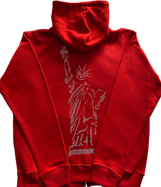 FULL LIBERTY RHINESTONE ZIP UP HOODIE (RED)