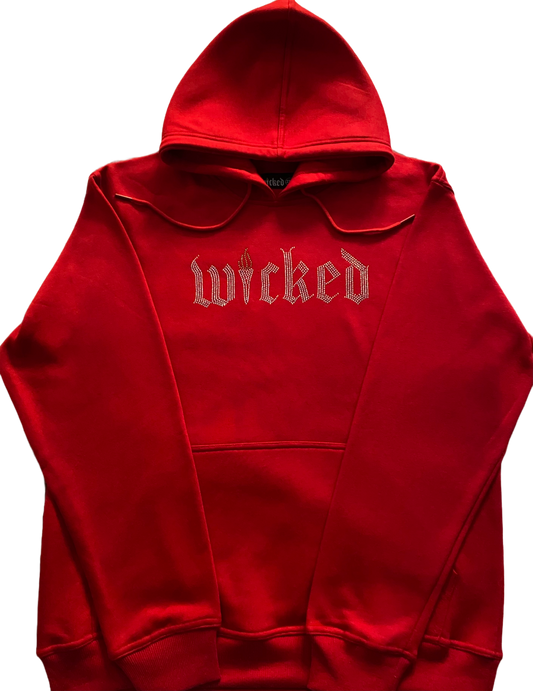 TRIDENT RHINESTONE PULL OVER HOODIE (RED)