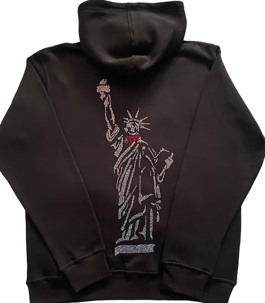 FULL LIBERTY RHINESTONE ZIP UP HOODIE (BLACK)