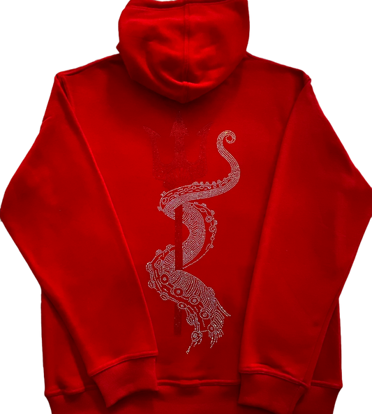 TRIDENT RHINESTONE PULL OVER HOODIE (RED)