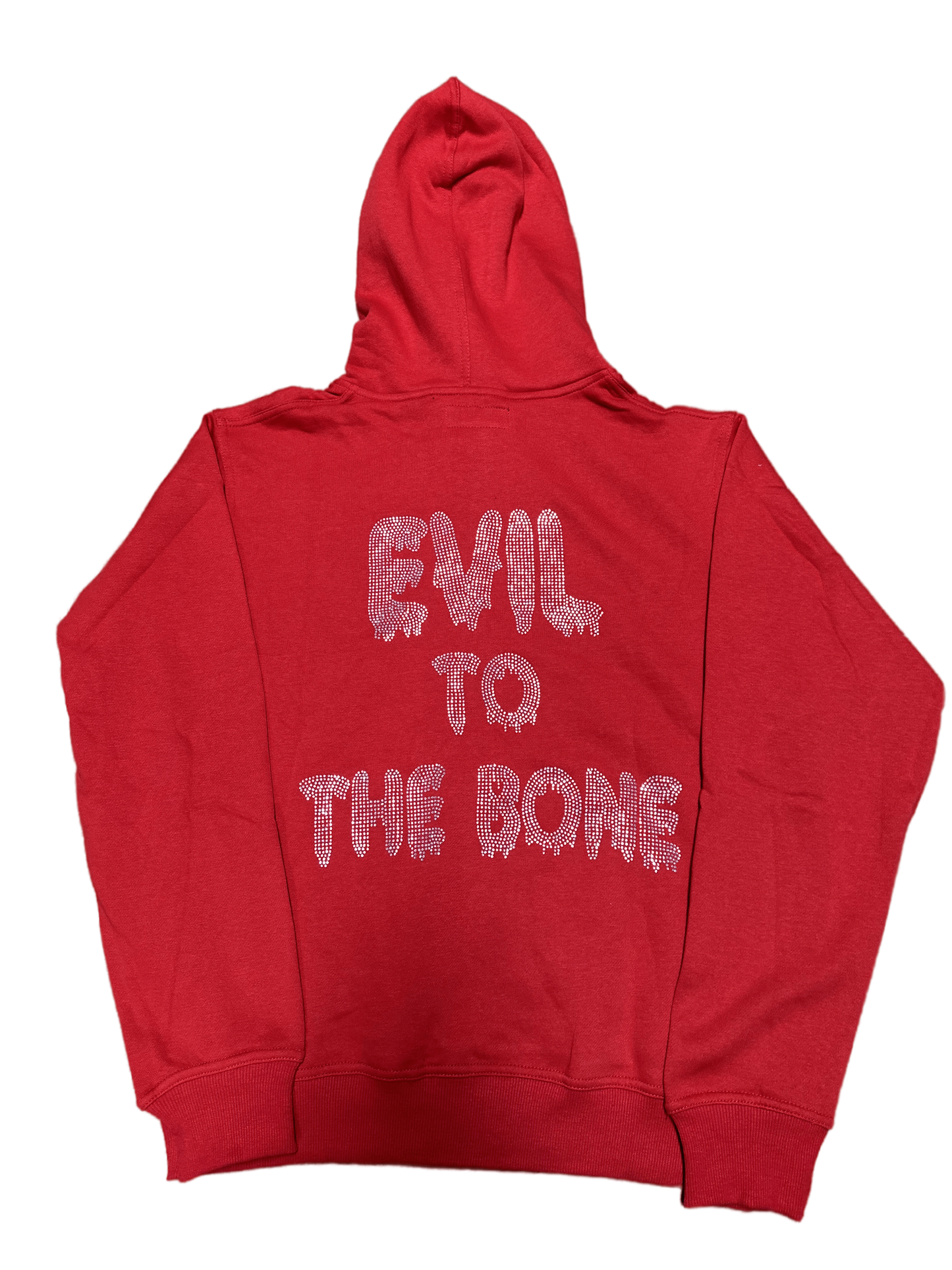 "EVIL TO THE BONE" RHINESTONE ZIP UP HOODIE (RED)