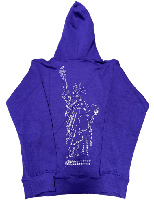 FULL LIBERTY RHINESTONE PULL OVER HOODIE (PURPLE)