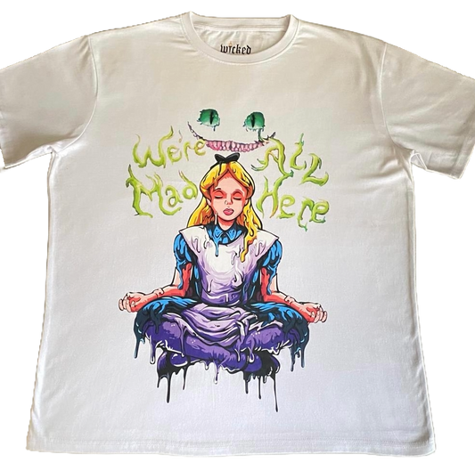 "WE'RE ALL MAD HERE" TEE (WHITE)