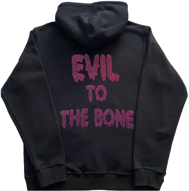 "EVIL TO THE BONE" RHINESTONE ZIP UP HOODIE (BLACK)