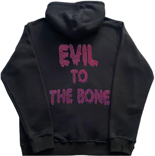 "EVIL TO THE BONE" RHINESTONE ZIP UP HOODIE (BLACK)