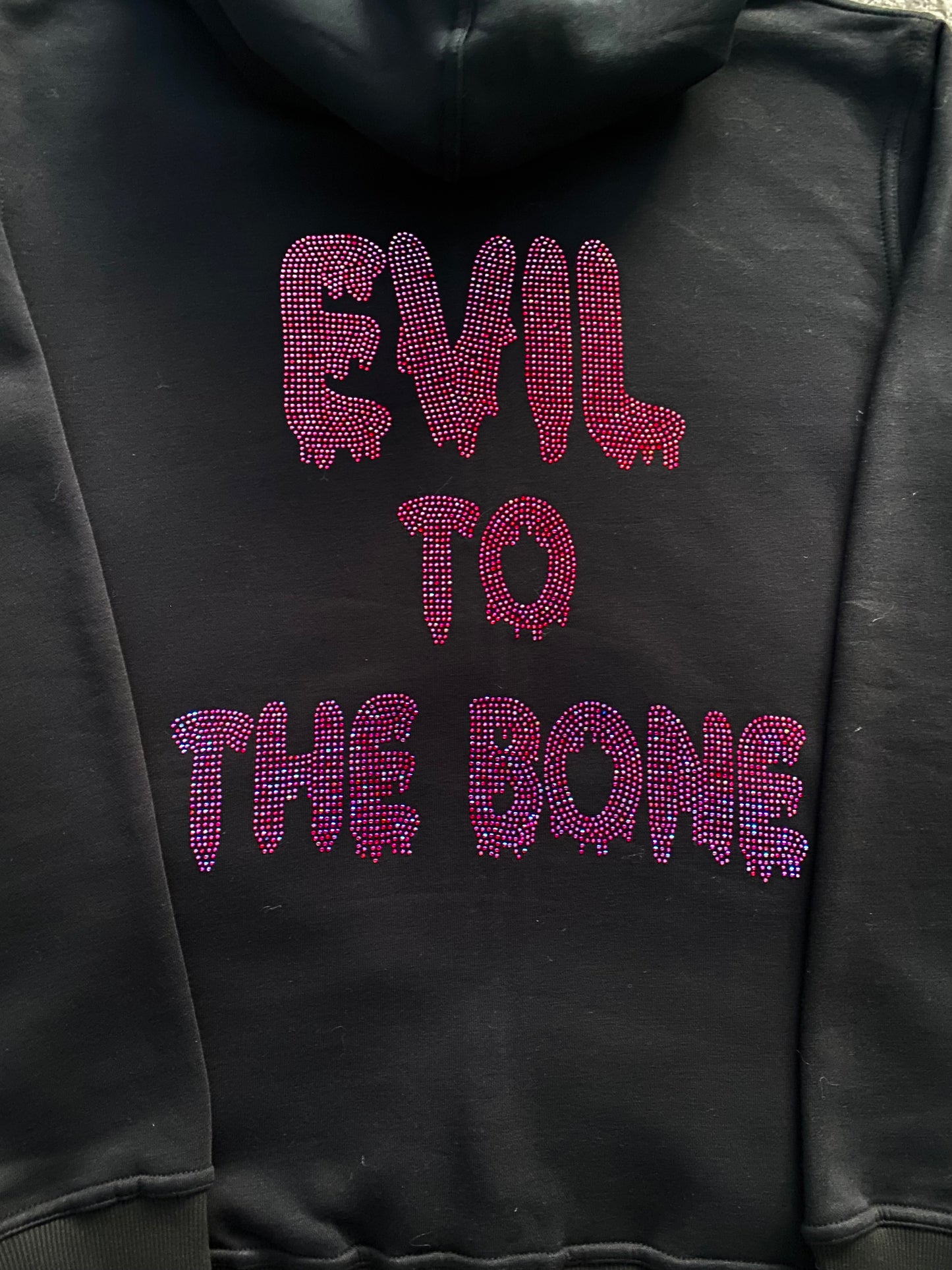 "EVIL TO THE BONE" RHINESTONE ZIP UP HOODIE (BLACK)