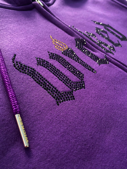 "EVIL TO THE BONE" RHINESTONE ZIP UP HOODIE (PURPLE)